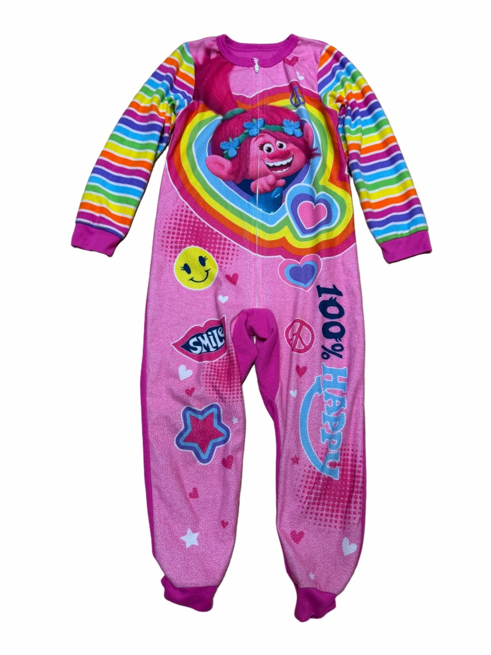 DreamWorks Trolls Poppy Girls 7/8 Rainbow Pink Fleece One Piece Pajamas